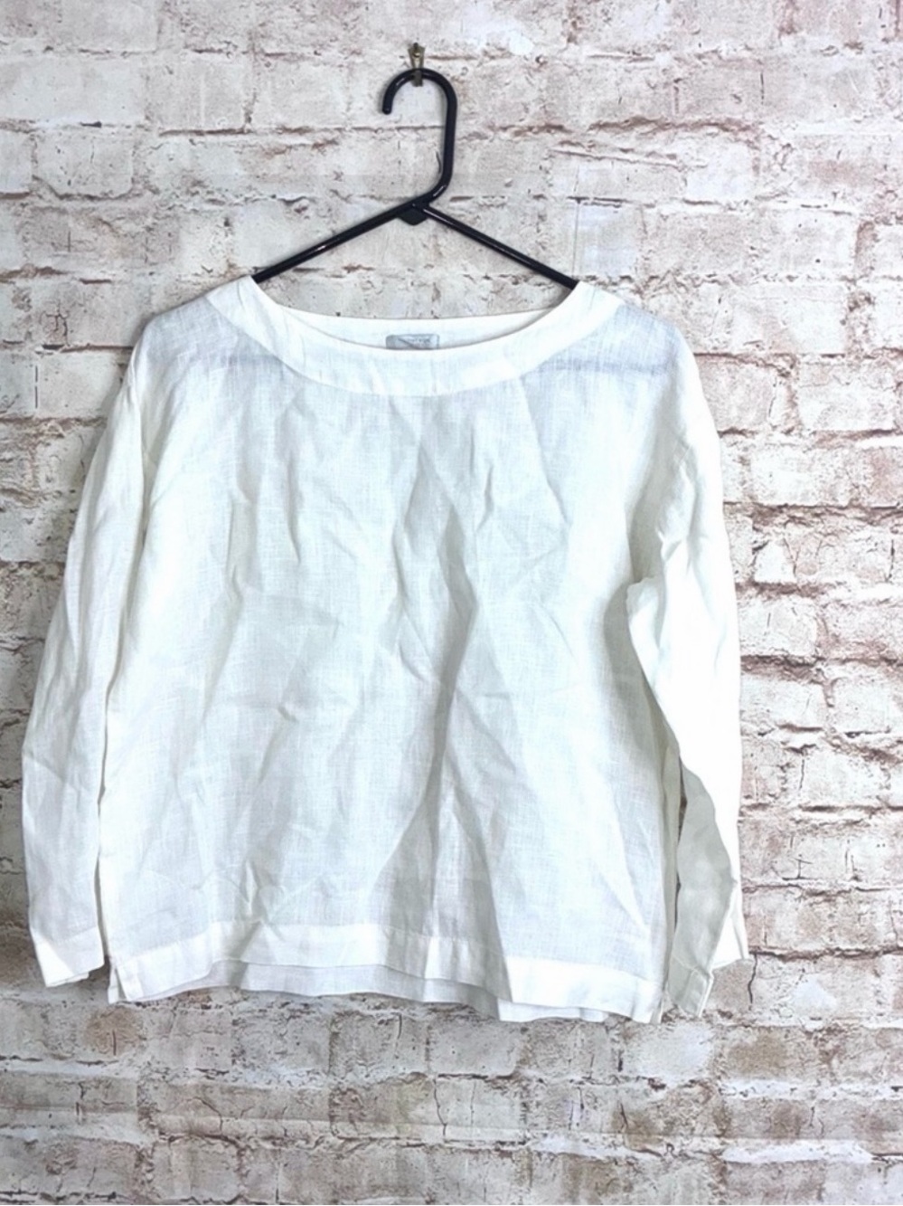 Fog Linen Work 100% Linen Top in White Size Medium